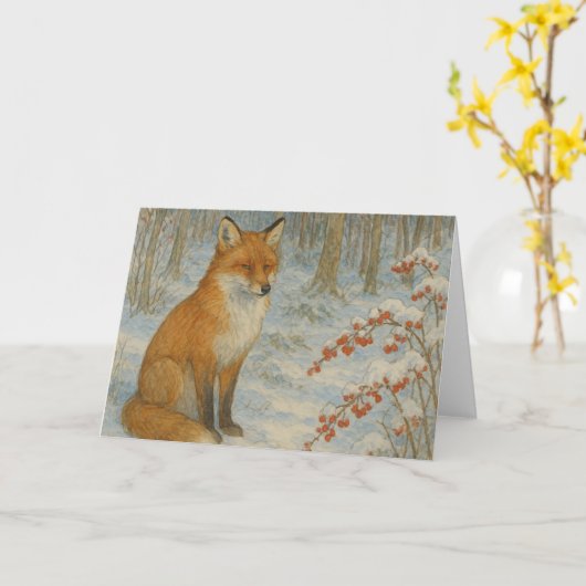 Winter Fox Christmas Kaart (Gele Bloem)