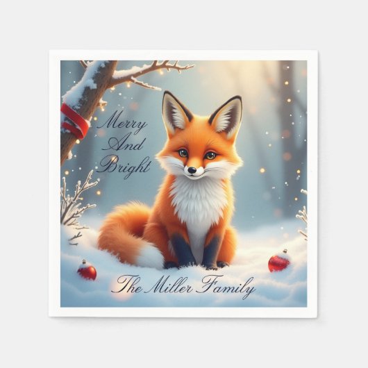 Winter Fox Christmas Paper Napkin – Customizable Servet (Voorkant)