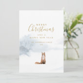 Winter Fox Elegant Gold Script: Kerstmis Feestdagenkaart (Staand voorkant)