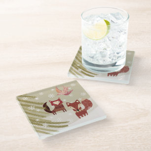 Winter Fox en Dove Glass Onderzetter