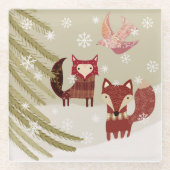 Winter Fox en Dove Glass Onderzetter (Voorkant)