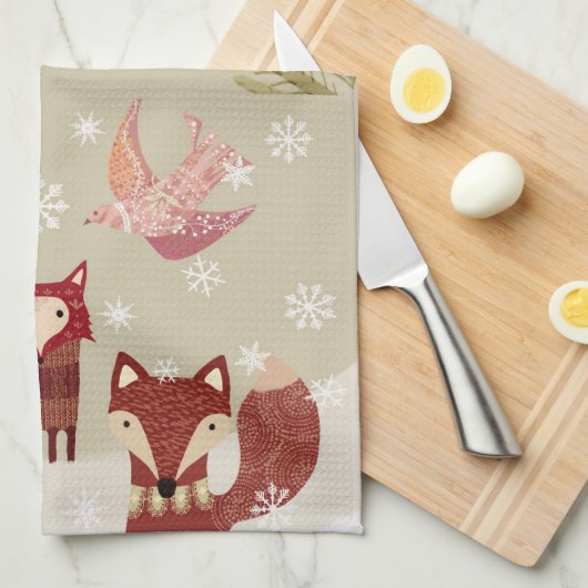 Winter Fox en Dove Kitchen Towel Theedoek (Quarter Fold)