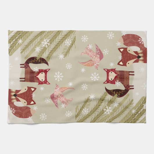 Winter Fox en Dove Kitchen Towel Theedoek (Horizontaal)