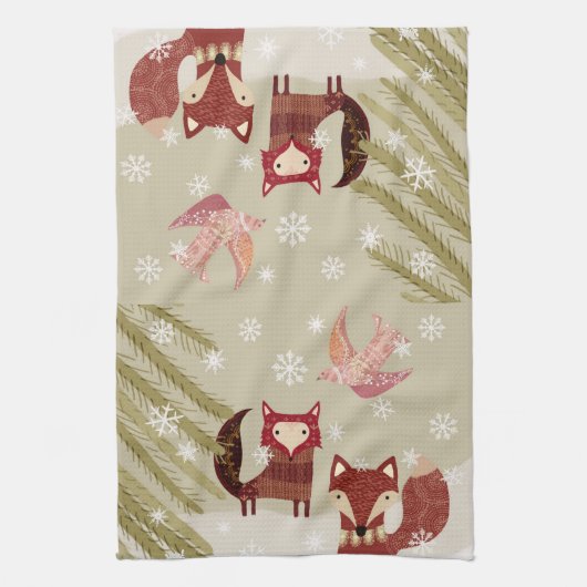 Winter Fox en Dove Kitchen Towel Theedoek (Verticaal)