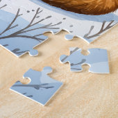 Winter Fox Gezin met Kardinalen in Snowy Forest Legpuzzel (Zijkant)