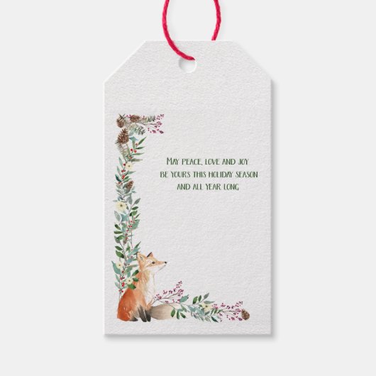 Winter Fox Holiday Foliage Lijst Kerstmis Cadeaulabel (Voorkant)