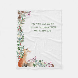 Winter Fox Holiday Foliage Lijst Kerstmis Fleece Deken