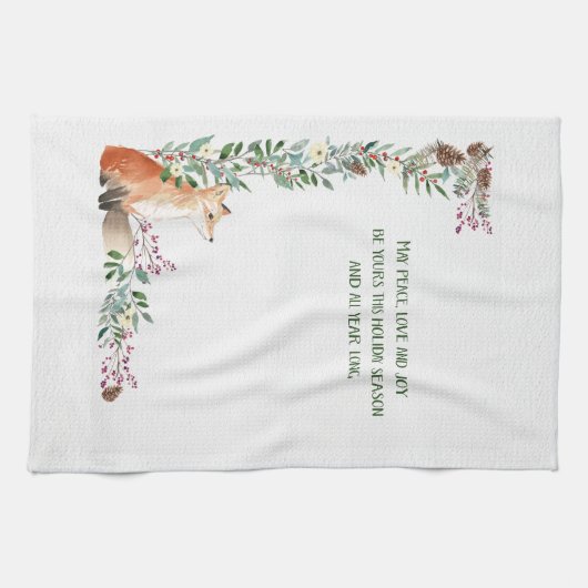 Winter Fox Holiday Foliage Lijst Kerstmis Theedoek (Horizontaal)