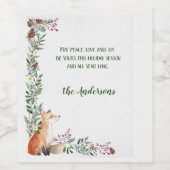 Winter Fox Holiday Foliage Lijst Kerstmis Wijn Etiket (Enkel label)