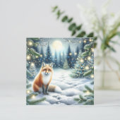 Winter Fox in a Whimsical Forest Christmas Photo Feestdagenkaart (Staand voorkant)