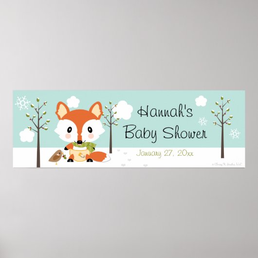 WINTER FOX IN DIAPERS BABY SHOWER BANNER POSTER (Voorkant)