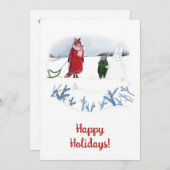 Winter Fox Konijn Illustratie Kerst Kaart (Voorkant / Achterkant)