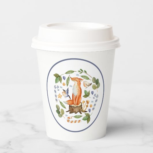 Winter Fox op boomstronk blaast snoeprietjes Papieren Bekers (Voorkant)