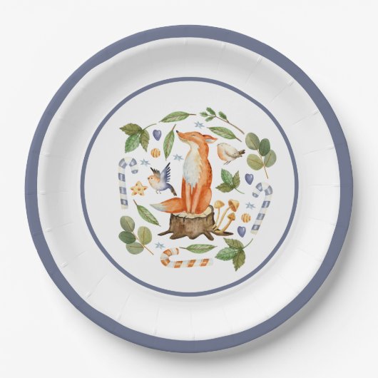 Winter Fox op boomstronk blaast snoeprietjes Papieren Bordje (Voorkant)