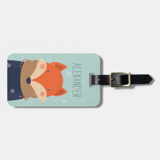 Winter Fox Personalized Bag Label | Munt Bagagelabel (Voorkant horizontaal)