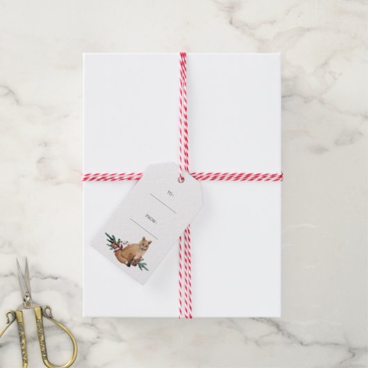 Winter Fox Simple Holiday Cadeaulabel (Met Touw)