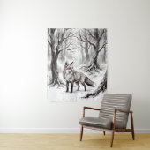 Winter Fox Tapestry | Snowy Forest Art  Wandkleed (In situ)