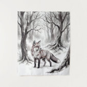 Winter Fox Tapestry | Snowy Forest Art  Wandkleed (Voorkant)