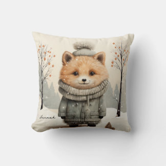 Winter Fox Throw Pillow Customized with Name Kussen