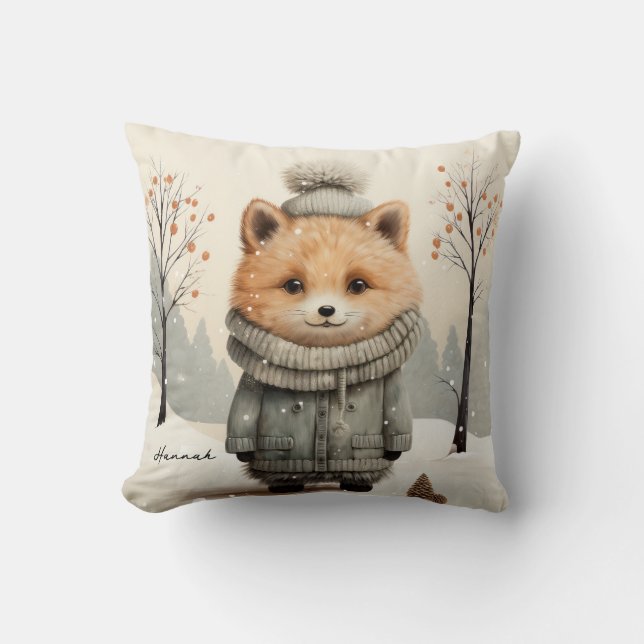 Winter Fox Throw Pillow Customized with Name Kussen (Voorkant)
