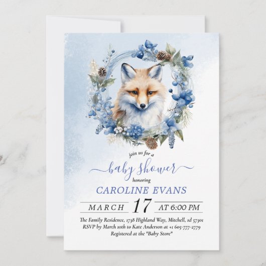 Winter Fox Waterverf Baby shower Kaart (Voorkant)
