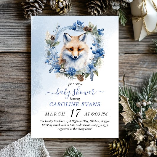 Winter Fox Waterverf Baby shower Kaart