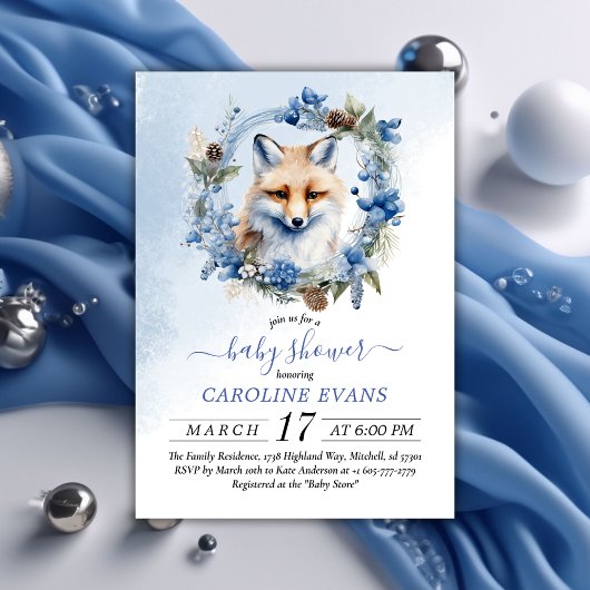 Winter Fox Waterverf Baby shower Kaart