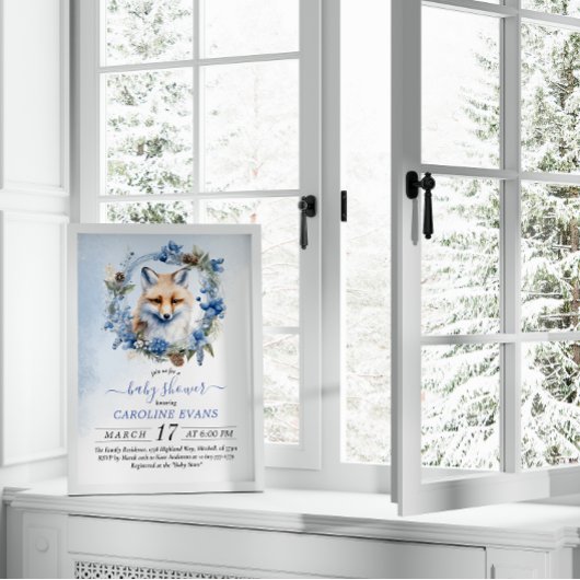 Winter Fox Waterverf Baby shower Kaart
