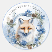 Winter Fox Waterverf Baby shower Ronde Sticker (Voorkant)