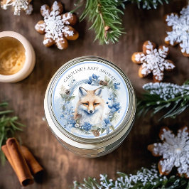 Winter Fox Waterverf Baby shower Ronde Sticker