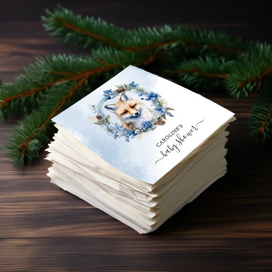 Winter Fox Waterverf Baby shower Servet