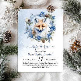 Winter Fox Waterverf Sip and See Invitation Kaart