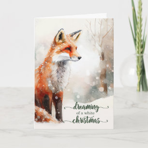Winter Fox White Christmas Snowy Woodland Forest Feestdagen Kaart