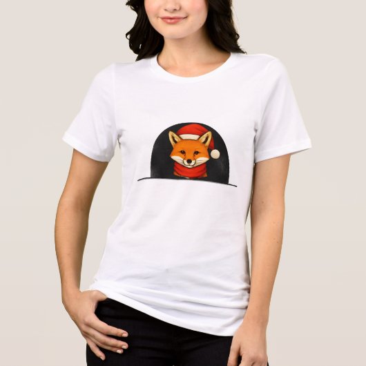 Winter Fox Women’s Tee – Cute Cozy Fox with Hat & Tri-Blend Shirt (Voorkant)