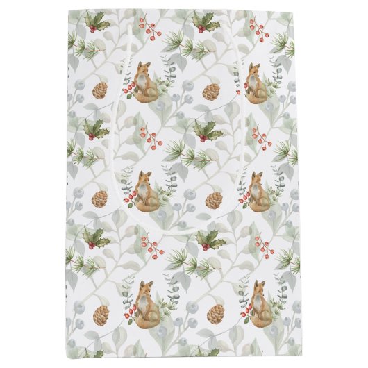 Winter Fox Woodland Forest Cute Medium Cadeauzakje (Voorkant)