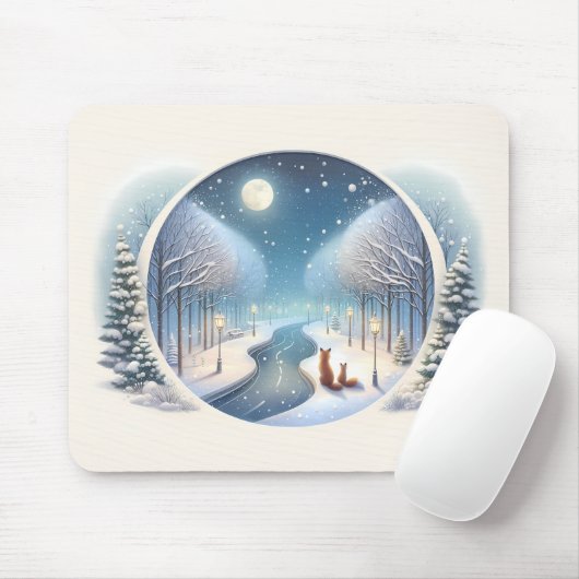 Winter Foxes by Moonlit Snowy River Muismat (Met muis)