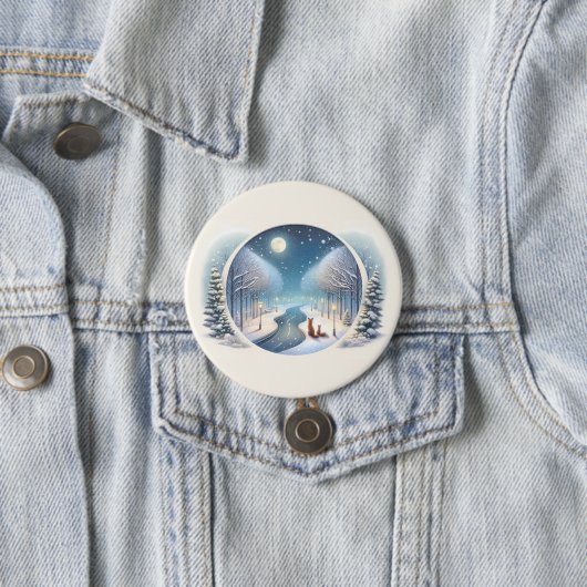 Winter Foxes by Moonlit Snowy River Ronde Button 7,6 Cm (In situ)