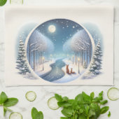 Winter Foxes by Moonlit Snowy River Theedoek (Gevouwen)