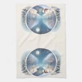 Winter Foxes by Moonlit Snowy River Theedoek (Verticaal)