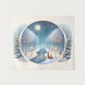 Winter Foxes by Moonlit Snowy River Wandkleed (Voorkant (horizontaal))