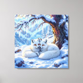 Winter Foxes on a Snowy Winter Day Canvas Afdruk (Voorkant)