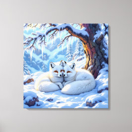 Winter Foxes on a Snowy Winter Day  Canvas Afdruk