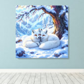 Winter Foxes on a Snowy Winter Day  Canvas Afdruk (Insitu (Houten vloer))