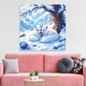 Winter Foxes on a Snowy Winter Day  Canvas Afdruk (Insitu (Woonkamer))