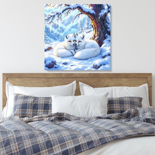 Winter Foxes on a Snowy Winter Day Canvas Afdruk (Insitu (Slaapkamer))