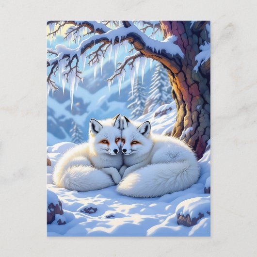 Winter Foxes on a Snowy Winter Day | Happy Holiday Briefkaart (Voorkant)