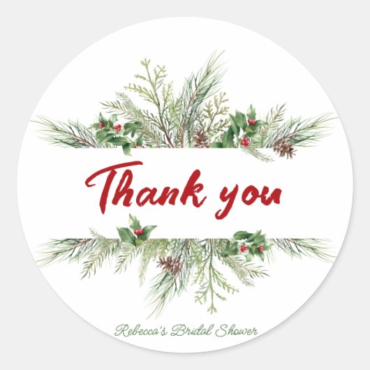 Winter Frame Winter Krans Bruiloft Feest Bedankt Ronde Sticker (Voorkant)