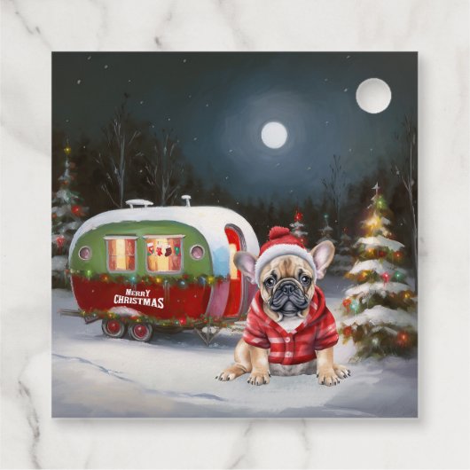 Winter Franse Bulldog Caravan Kerstavontuur Bedankjes Labels (Achterkant)
