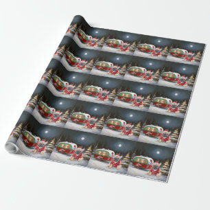 Winter Franse Bulldog Caravan Kerstavontuur Cadeaupapier