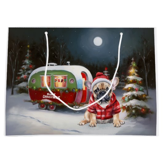 Winter Franse Bulldog Caravan Kerstavontuur Groot Cadeauzakje (Voorkant)